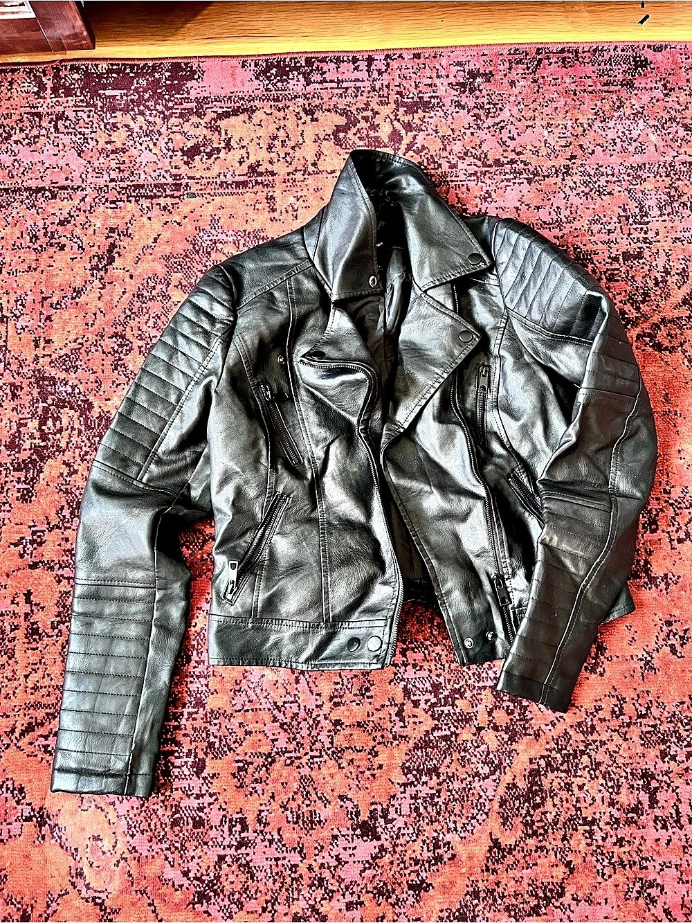 Vero Moda Black Leather Moto Jacket Size Medium